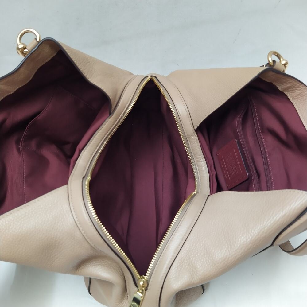 Coach Hallie Beige Leather 3 Compartments Shoulder Bag - Picture 9 of 16